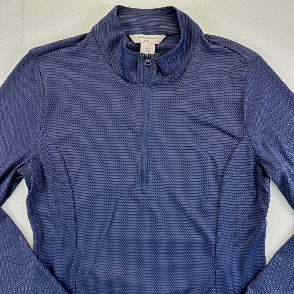 Tommy Bahama Golf Womens Large Navy Blue Honeycomb Quarter Zip Pullover Active - Picture 2 of 10